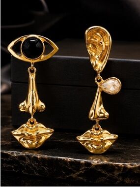 Gold Surreal Face Drop Earrings